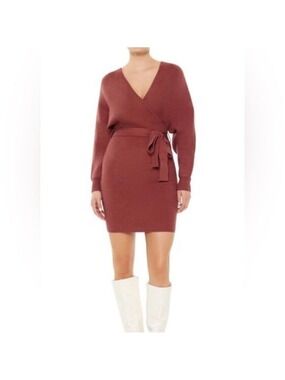 FOREVER 21 Long Sleeve Burnt Orange Sweater Dress with Back Cut Out NWT